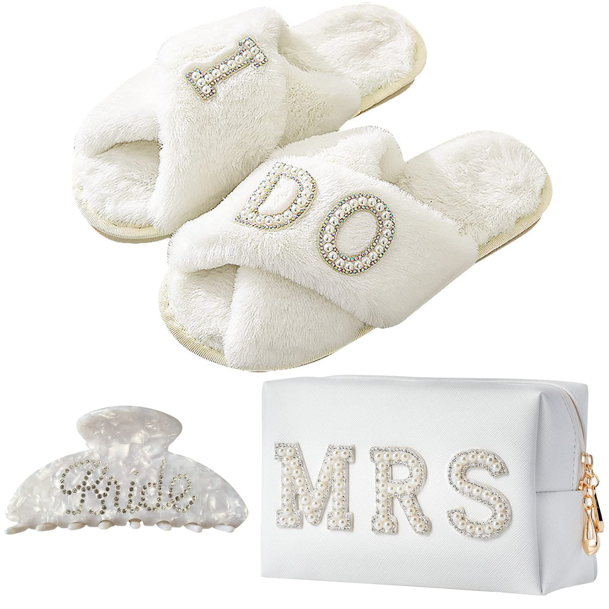 Tkifoda bride makeup bag with MRS pearls, compact storage for cosmetics on the go.