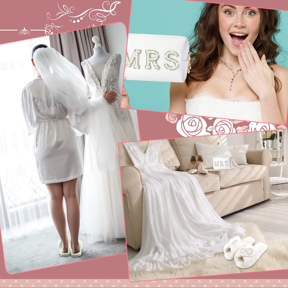 Tkifoda bride ready look featuring slippers, bag, and clip for getting ready