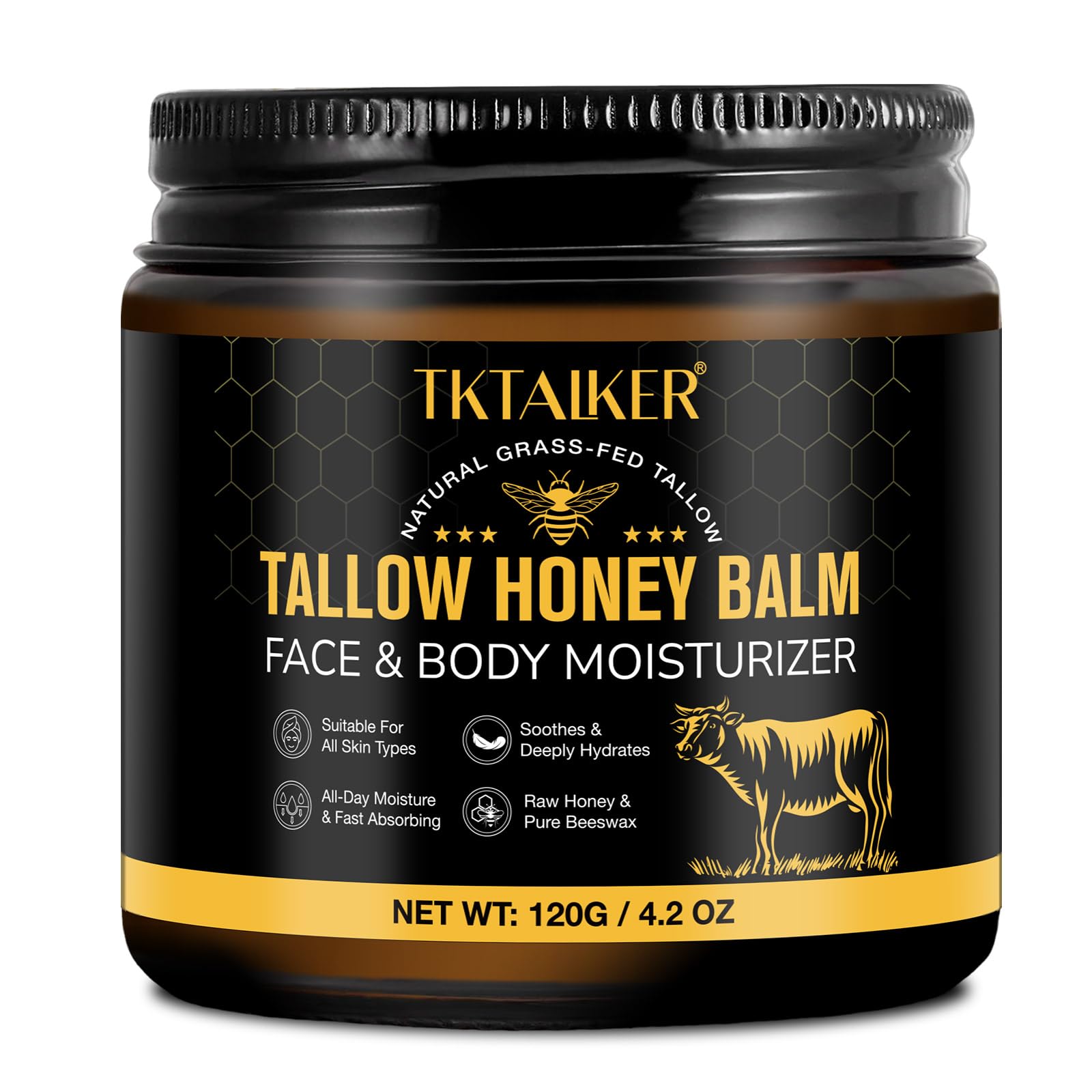 TKTALKER beef-tallow-honey-balm-packaging highlights natural, gentle skincare.