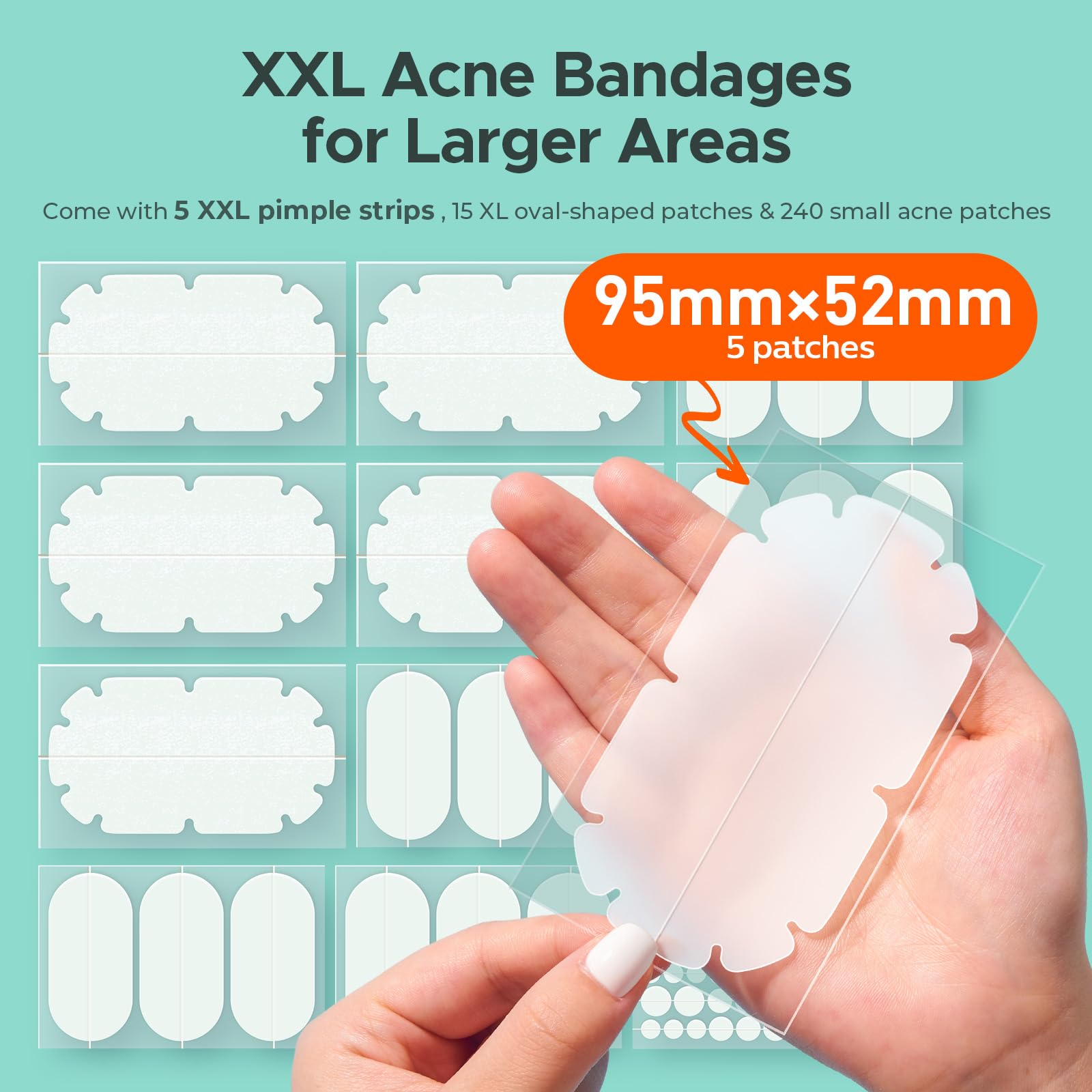 TKTK five-sizes hydrocolloid patches demonstrate versatile coverage across all acne areas.
