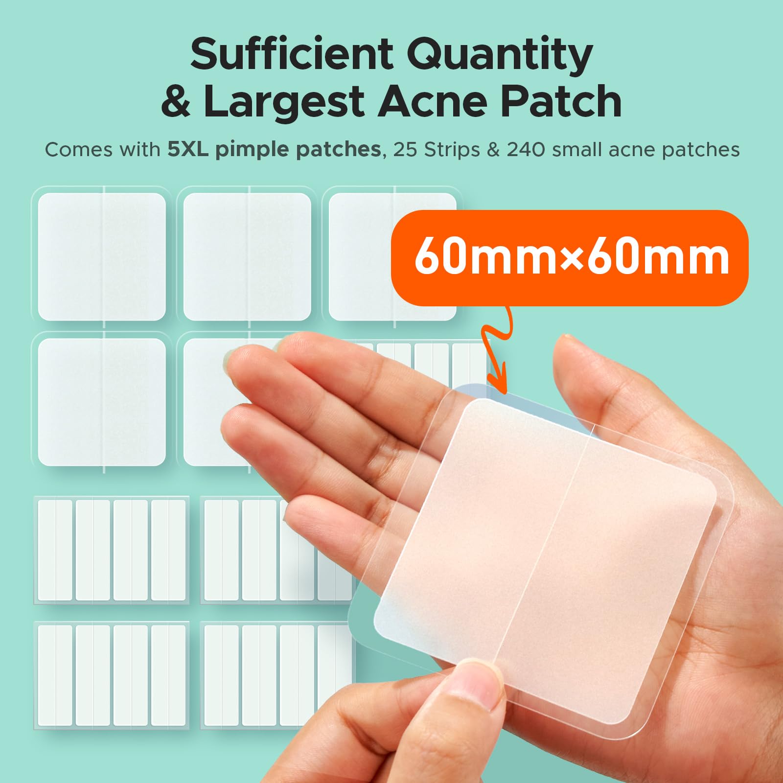TKTK Large Pimple Patches 20x60mm strip on skin covers medium to large zits.