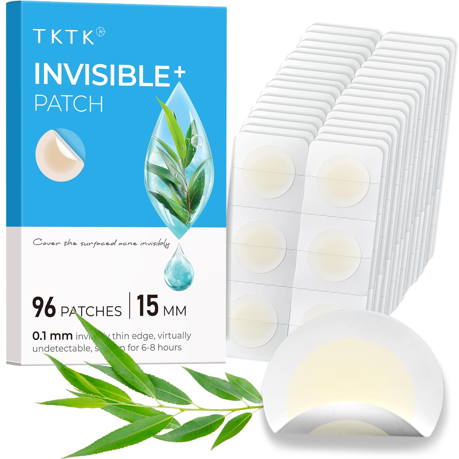 TKTK Pimple Patch 15mm adhesive invisible covers acne discreetly for all-day wear.
