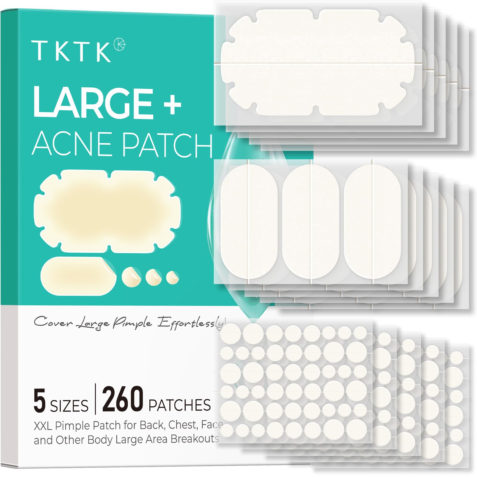 TKTK XXL body patches pack covers large breakouts on back, chest, or shoulders.