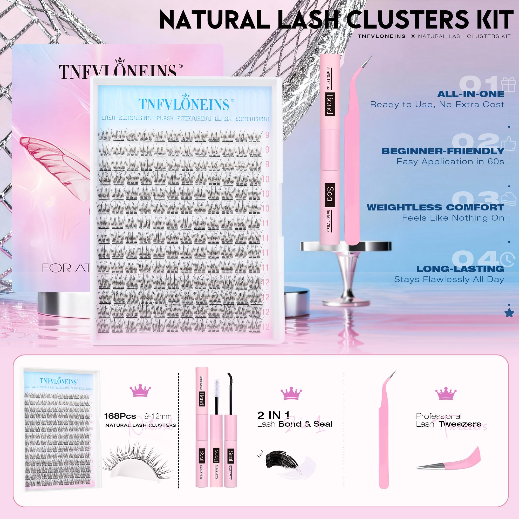 TNFVLONEINS wispy 9-12mm lash extensions deliver a soft, natural fringe.