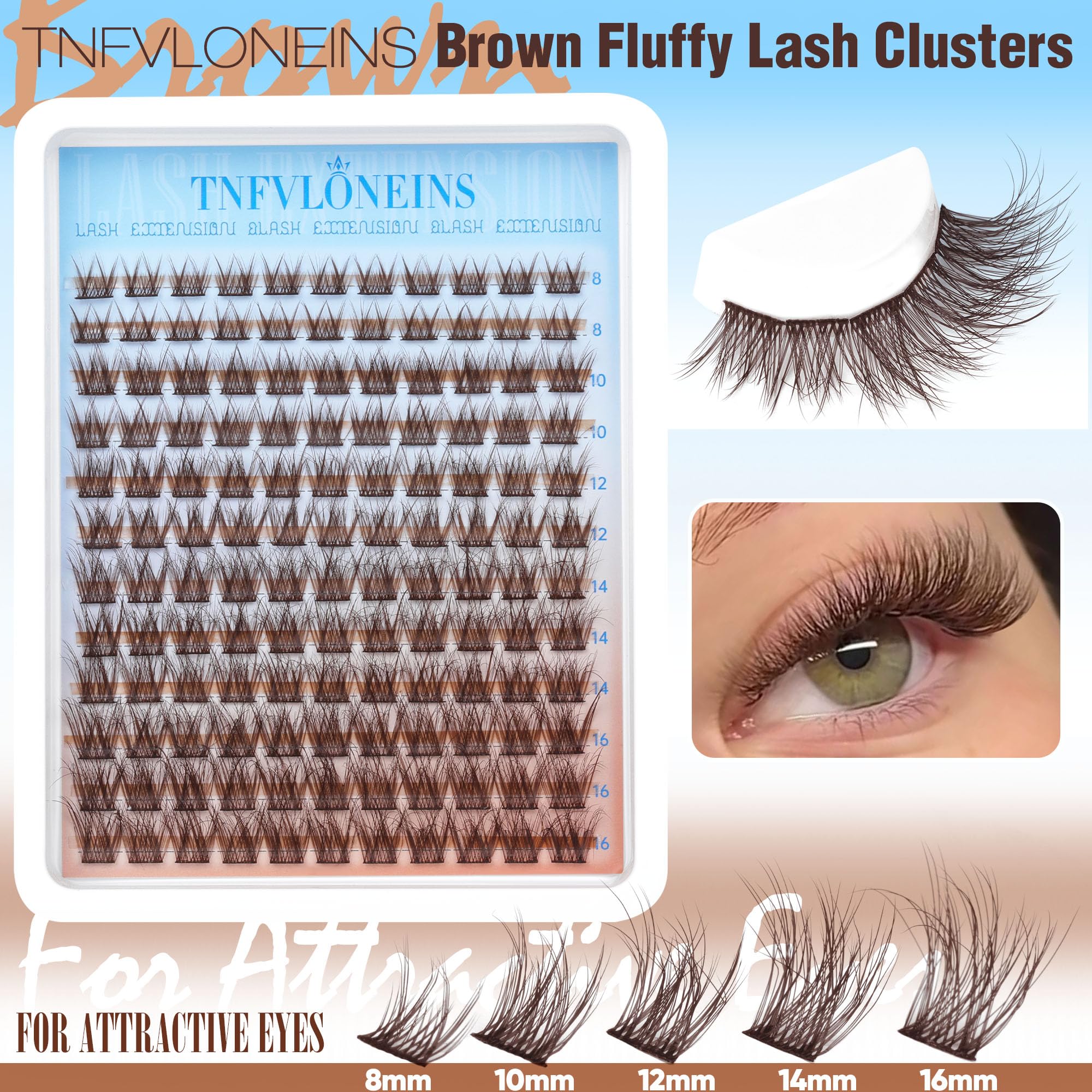 TNFVLONEINS brown lash clusters kit – beginner-friendly application for at-home lashes.