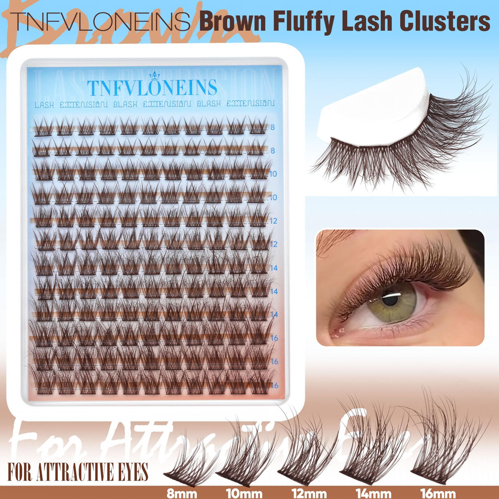 TNFVLONEINS brown lash clusters kit – beginner-friendly application for at-home lashes.