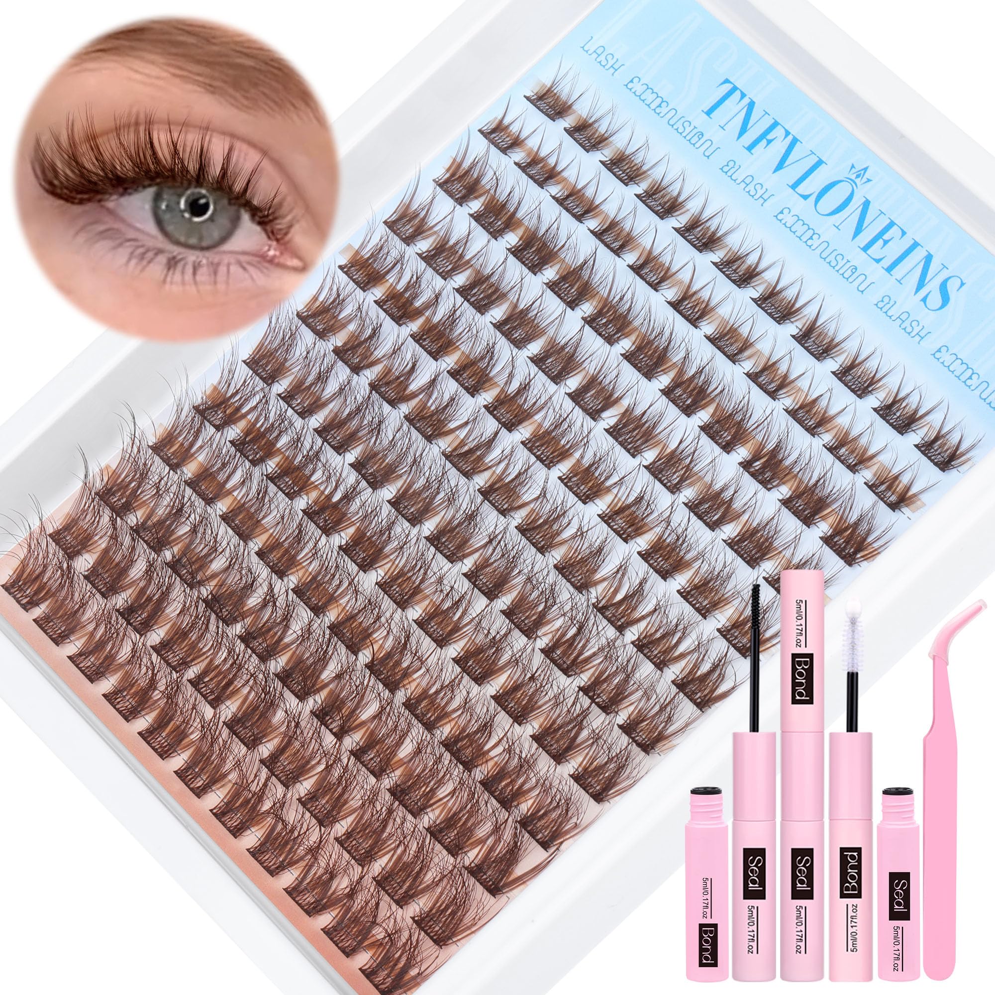 TNFVLONEINS brown lash clusters kit – fluffy natural look for everyday wear.