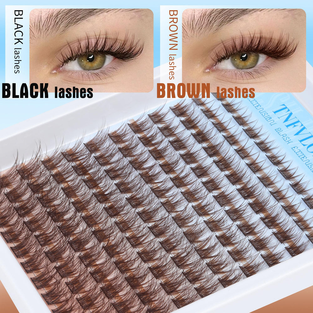TNFVLONEINS brown lash clusters kit – wispy effect defines eyes with soft texture.
