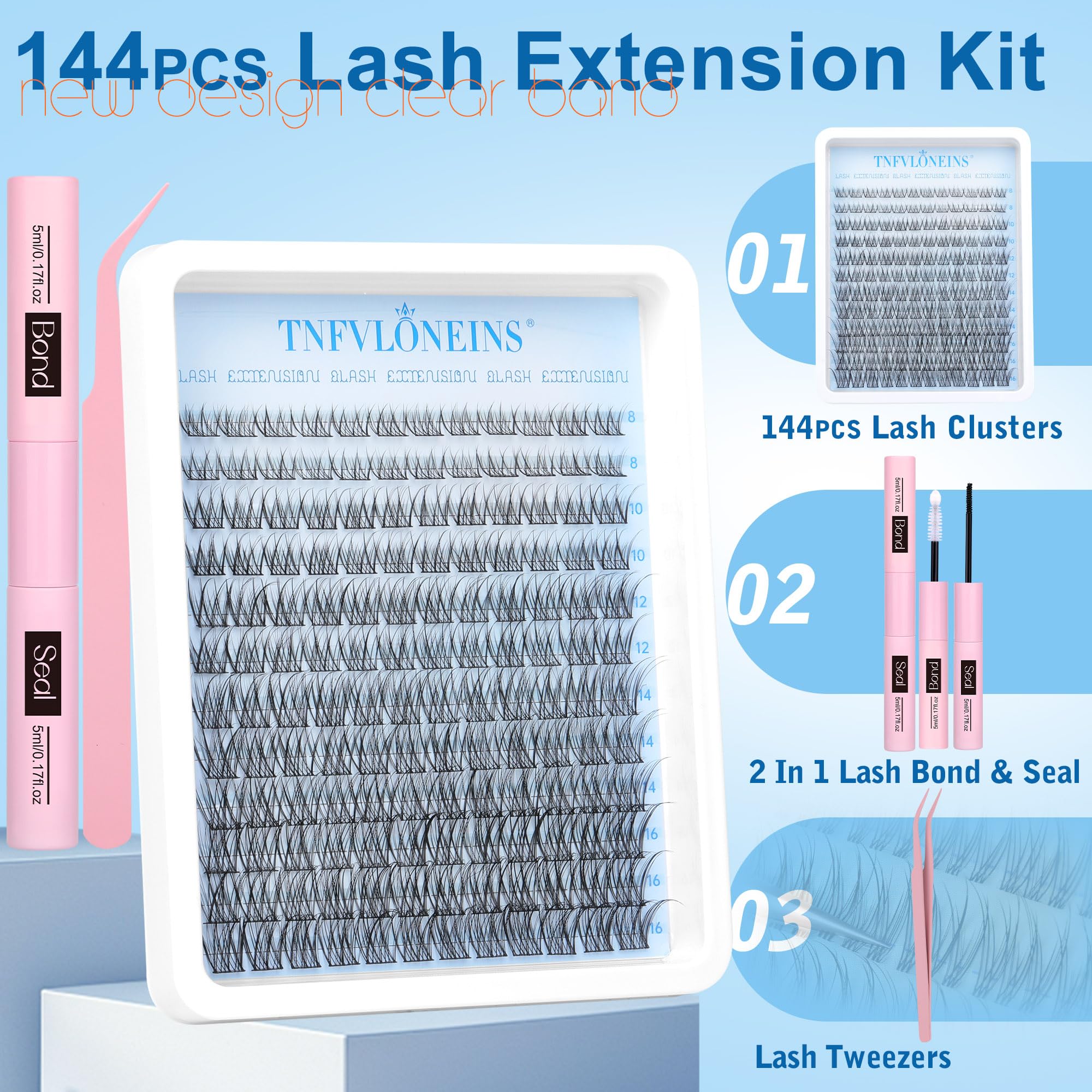 TNFVLONEINS lash clusters kit 4D lash extensions for fuller, dimensional look