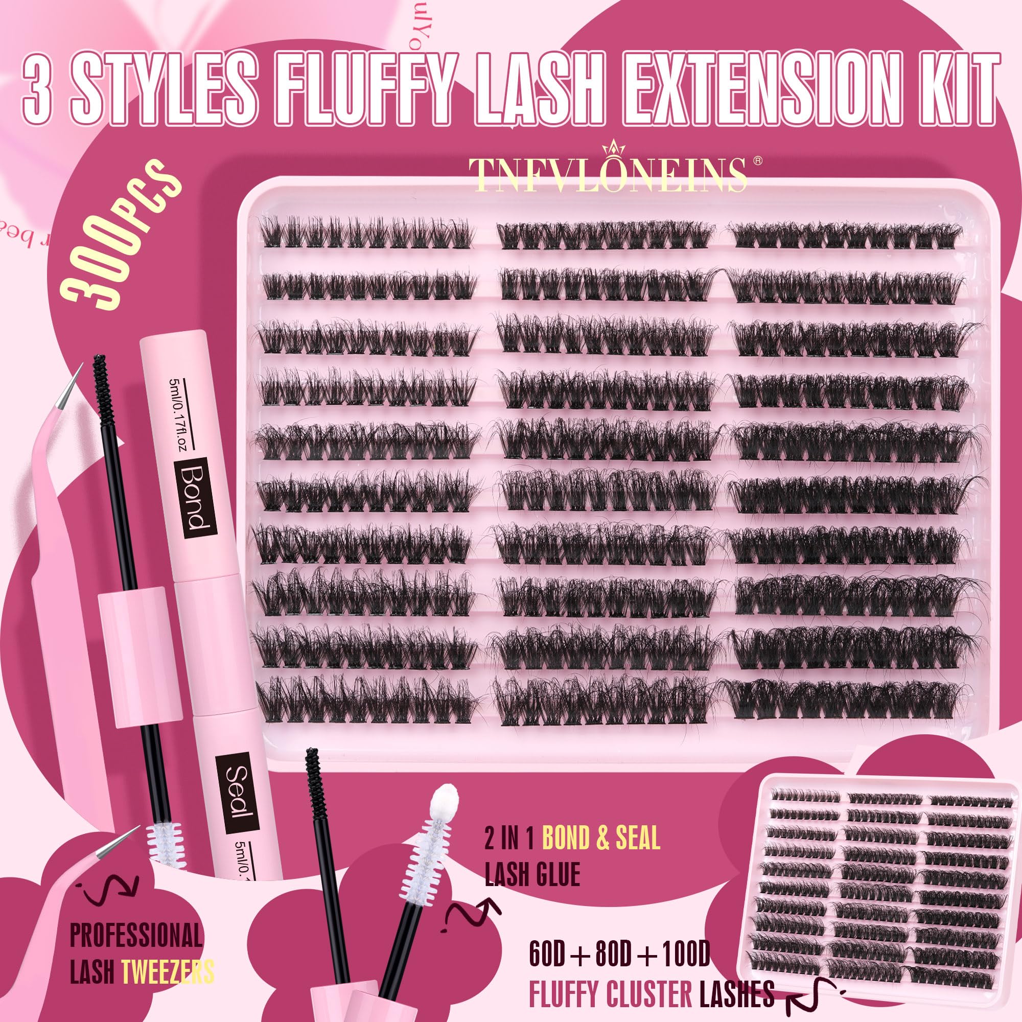 TNFVLONEINS three styles show wispy volume for brighter eyes.