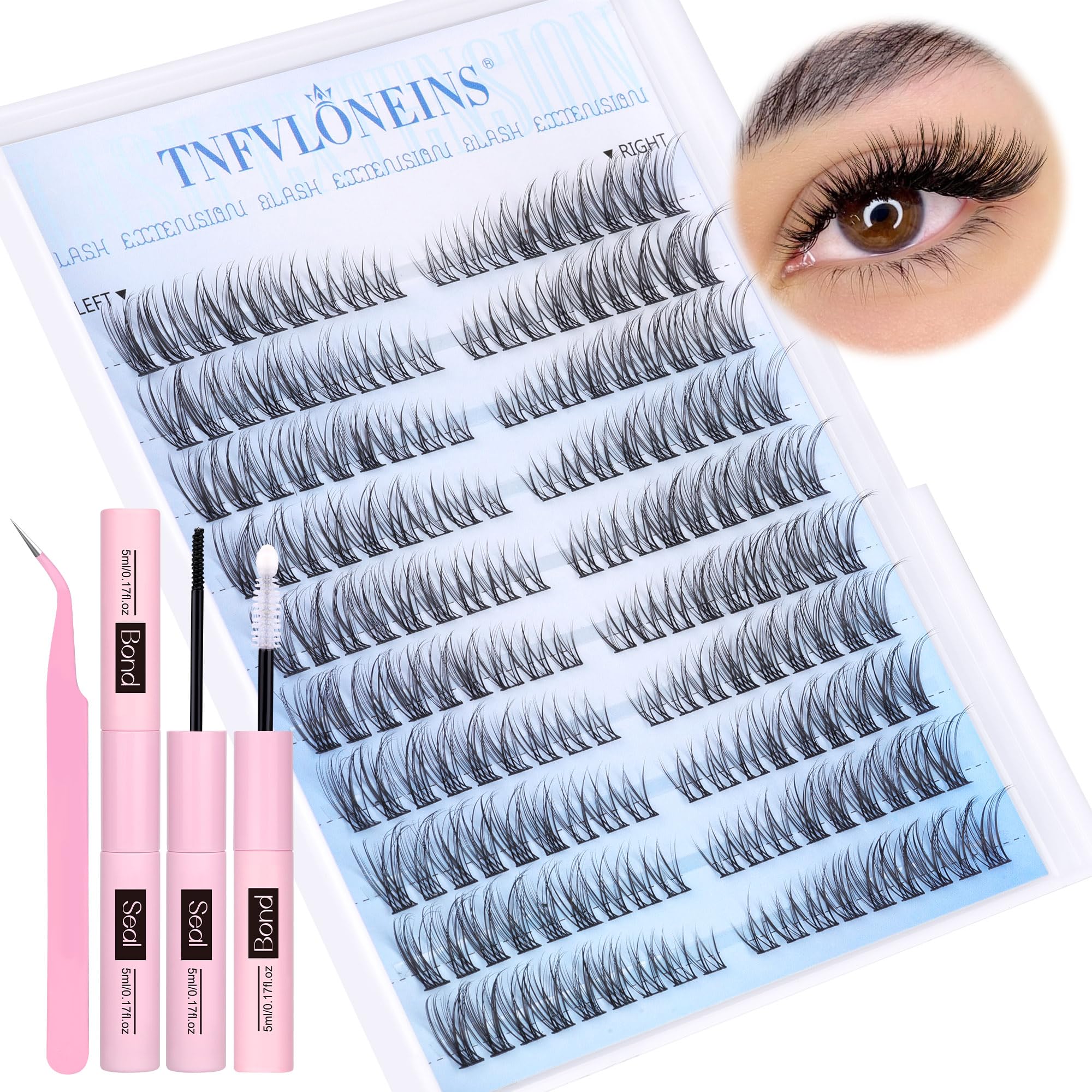 TNFVLONEINS wispy lash clusters kit packaging shows complete set for effortless natural look.