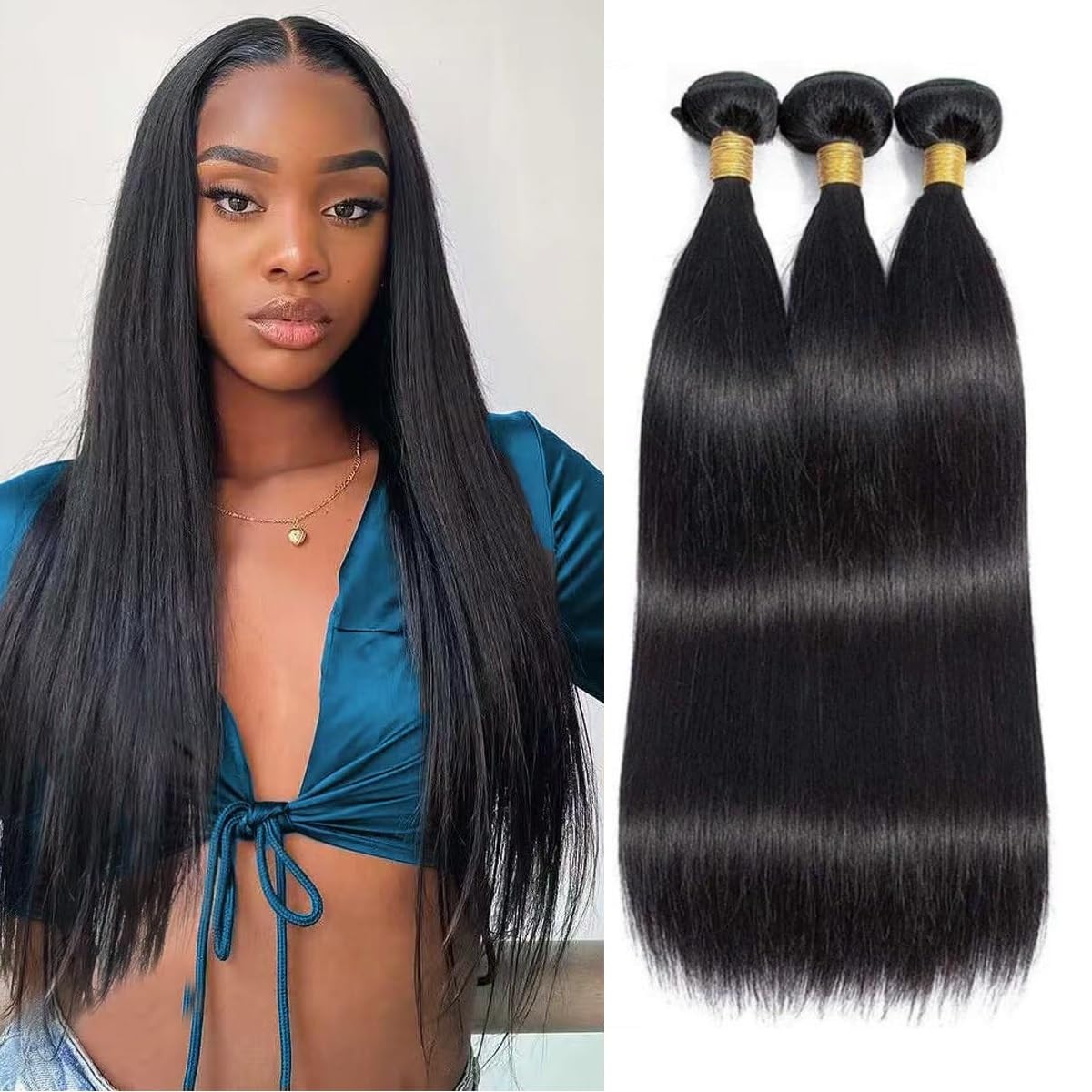 TNICE straight bundles 16-inch Brazilian virgin hair for natural blend and fullness.
