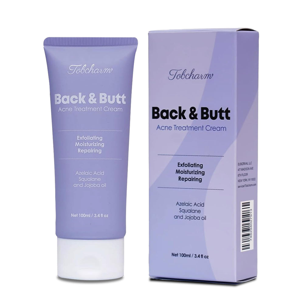 Tobcharm butt acne cream tube close-up for targeted body care and clearer skin.