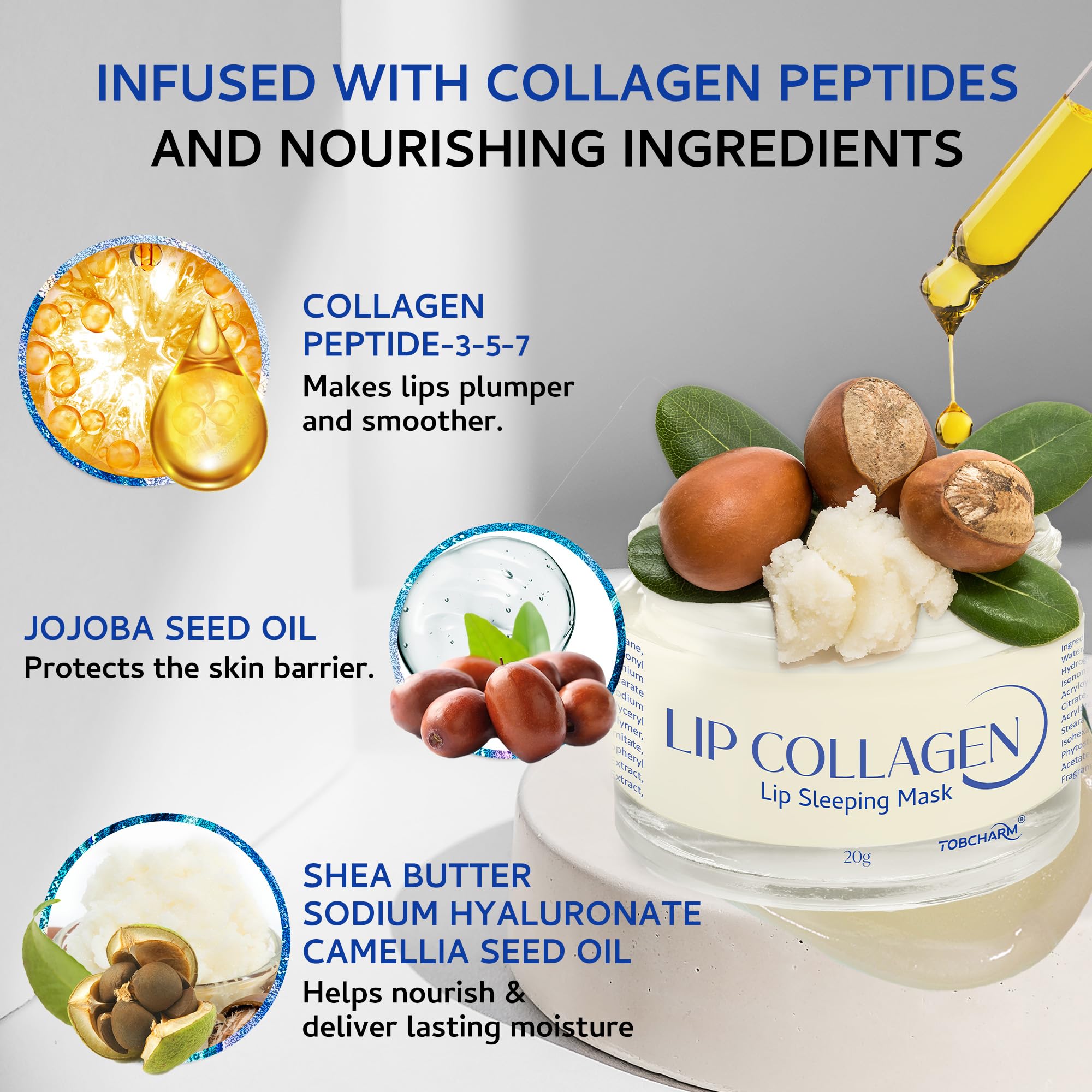 Tobcharm lip-mask-peptide-complex close-up highlights smoothing of fine lines