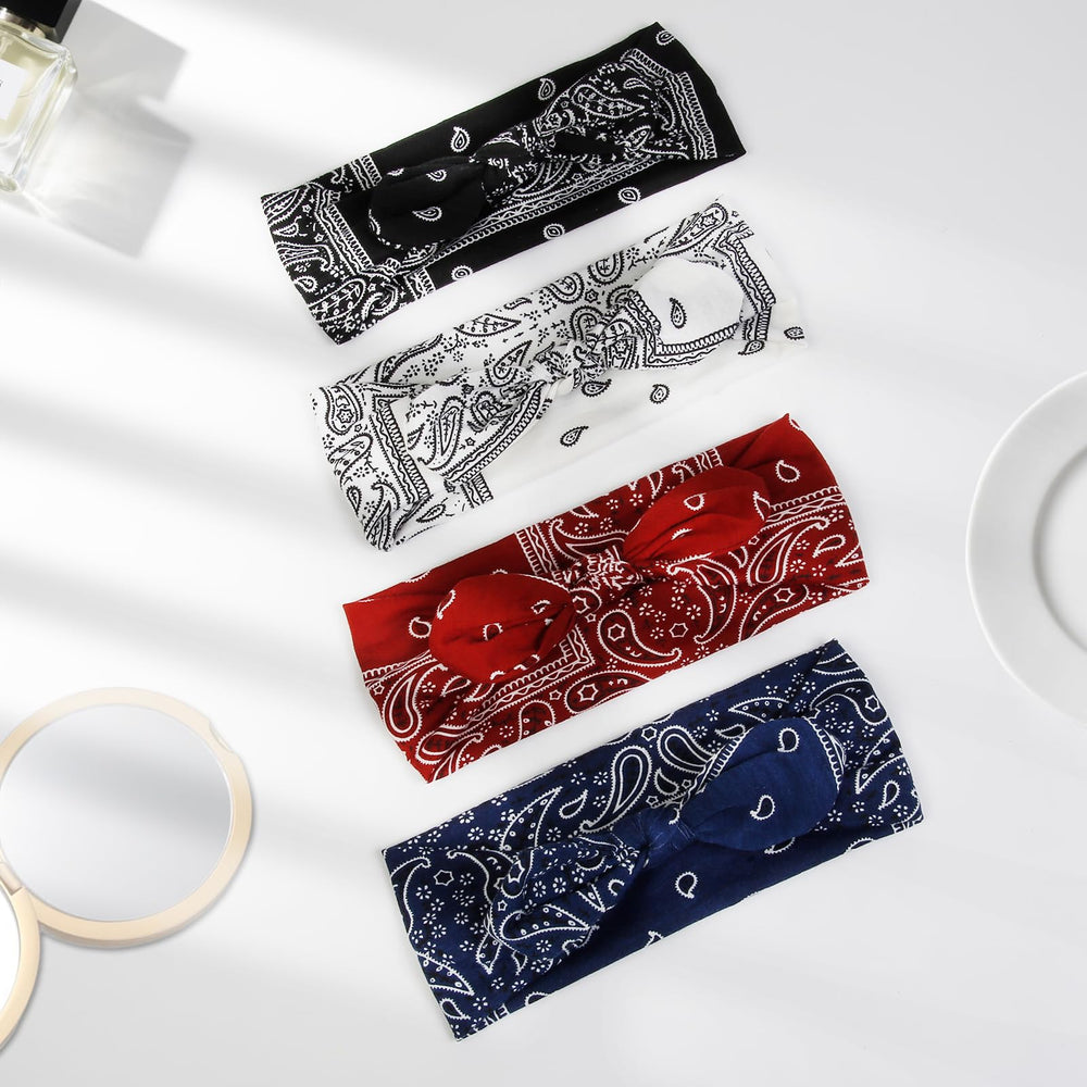 Tobeffect bandana headband paisley red bow pairs with casual and dressy looks.
