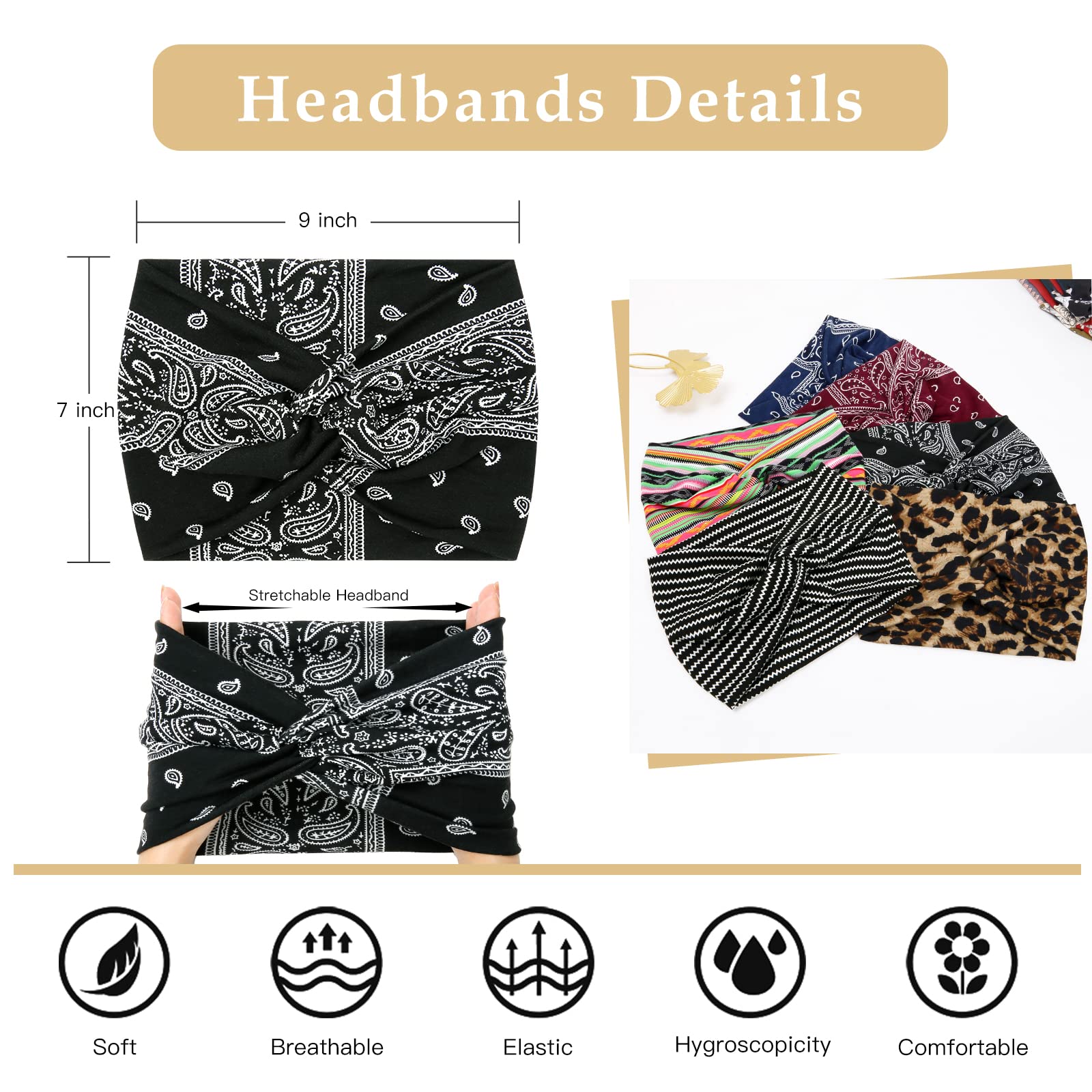 Tobeffect boho turban headband stretchy material for comfortable fit during workouts