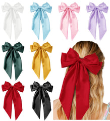 Tobeffect eight-pack satin hair bows in assorted colors for daily outfits.