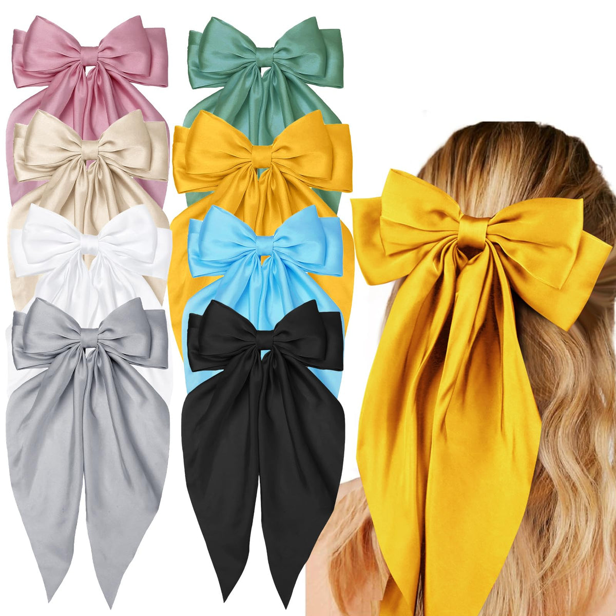 Tobeffect hair bows large satin black clip for elegant daily wear and secure hold.