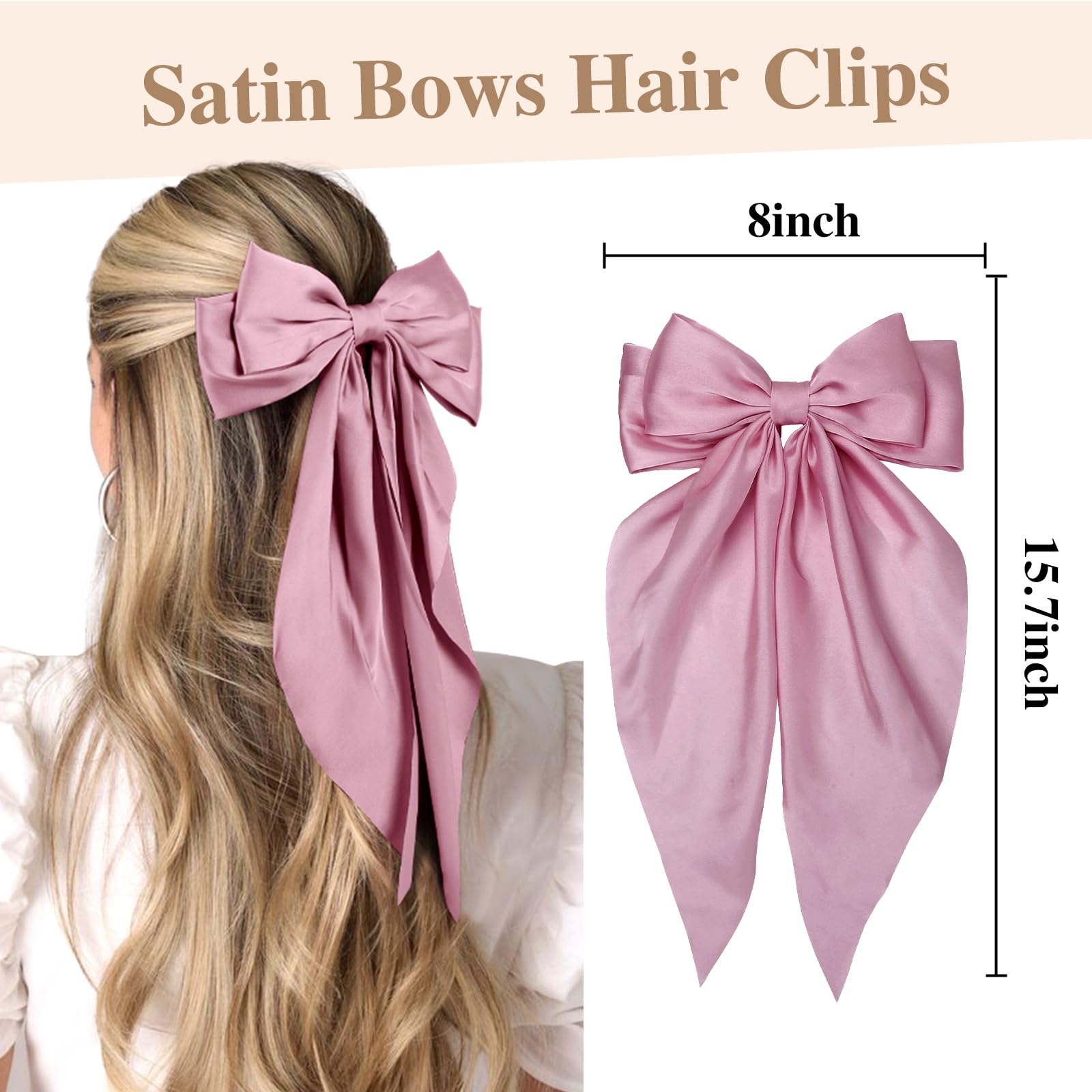 Tobeffect hair bows long-tail pink, playful accent for ponytails and updos.