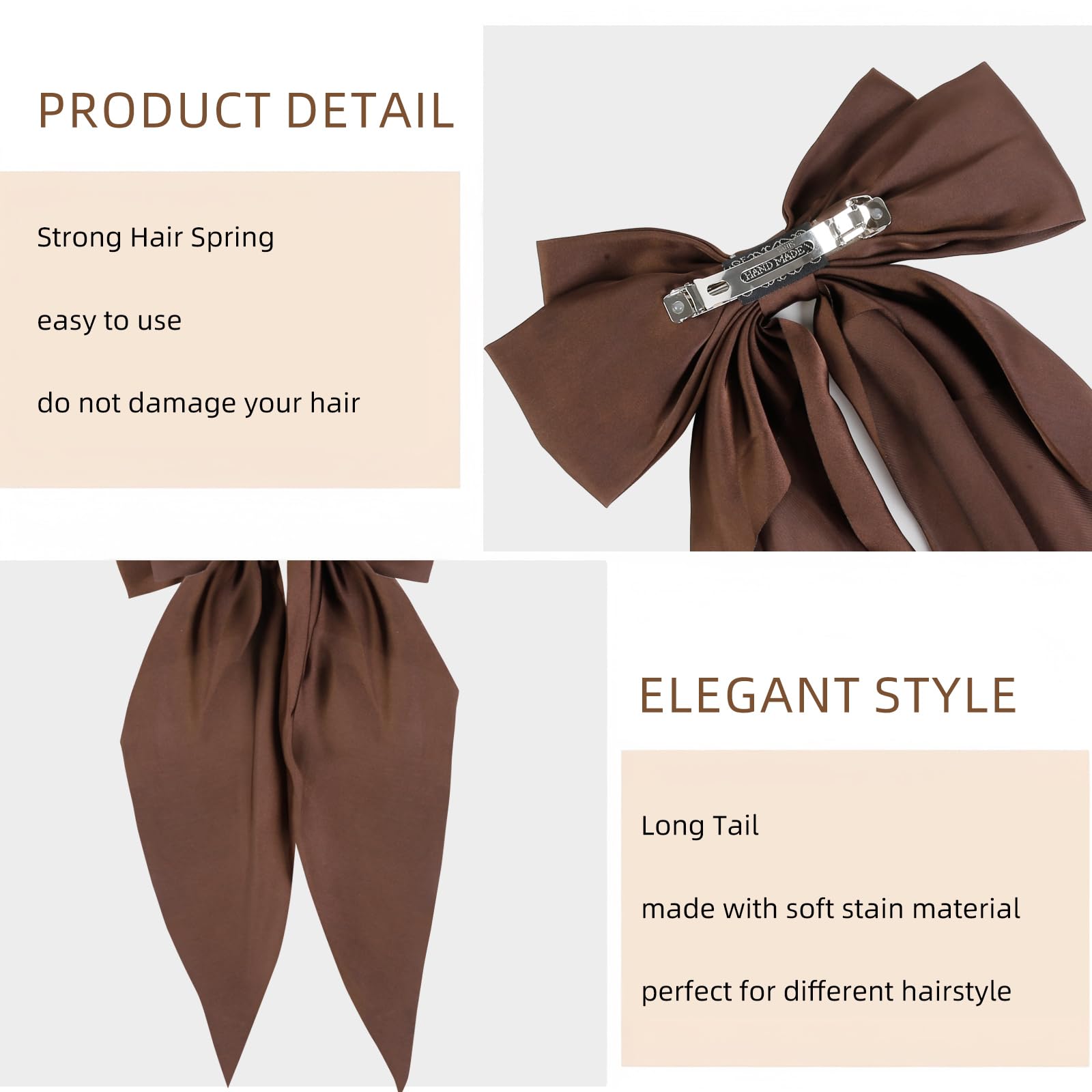 Tobeffect light brown bow clip with long tail suits casual daywear.