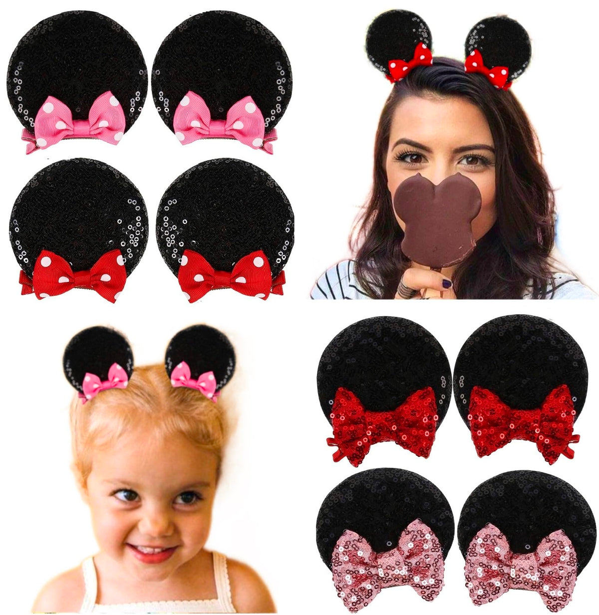 Tobeffect mouse ears clip in black glitter, lightweight and comfortable for all-day wear.