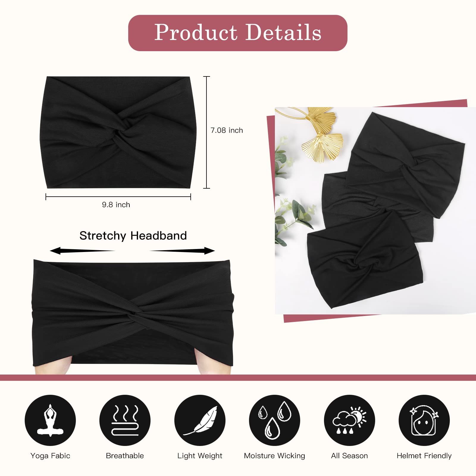 Tobeffect wide headband in black with side turban knot for versatile styling.