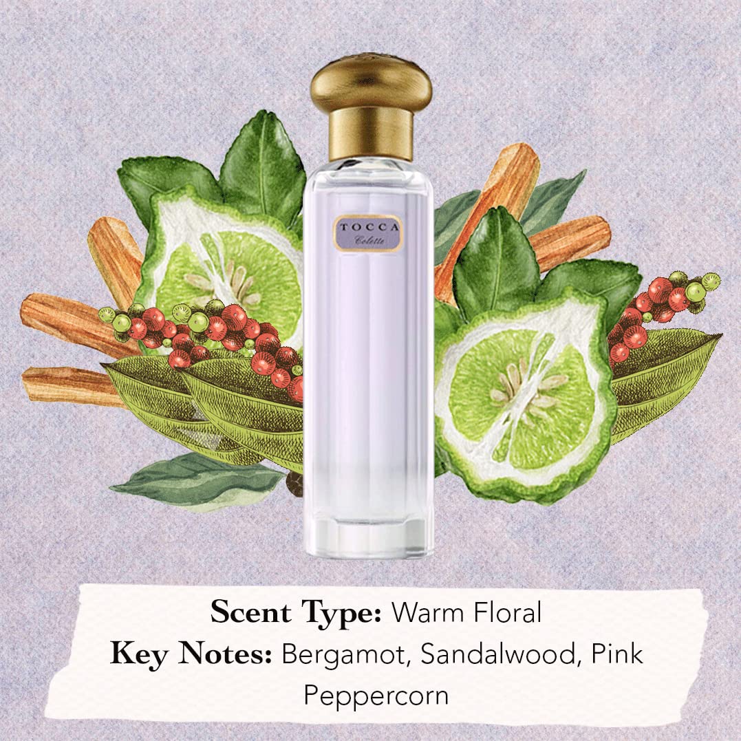 TOCCA Colette vintage cut-glass bottle evokes 1920s sophistication.
