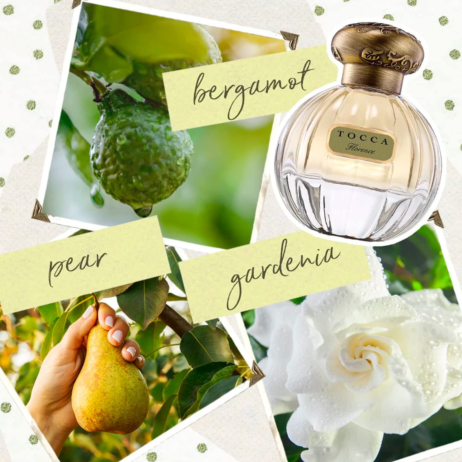 TOCCA Florence cut-glass bottle presents a premium fragrance experience.