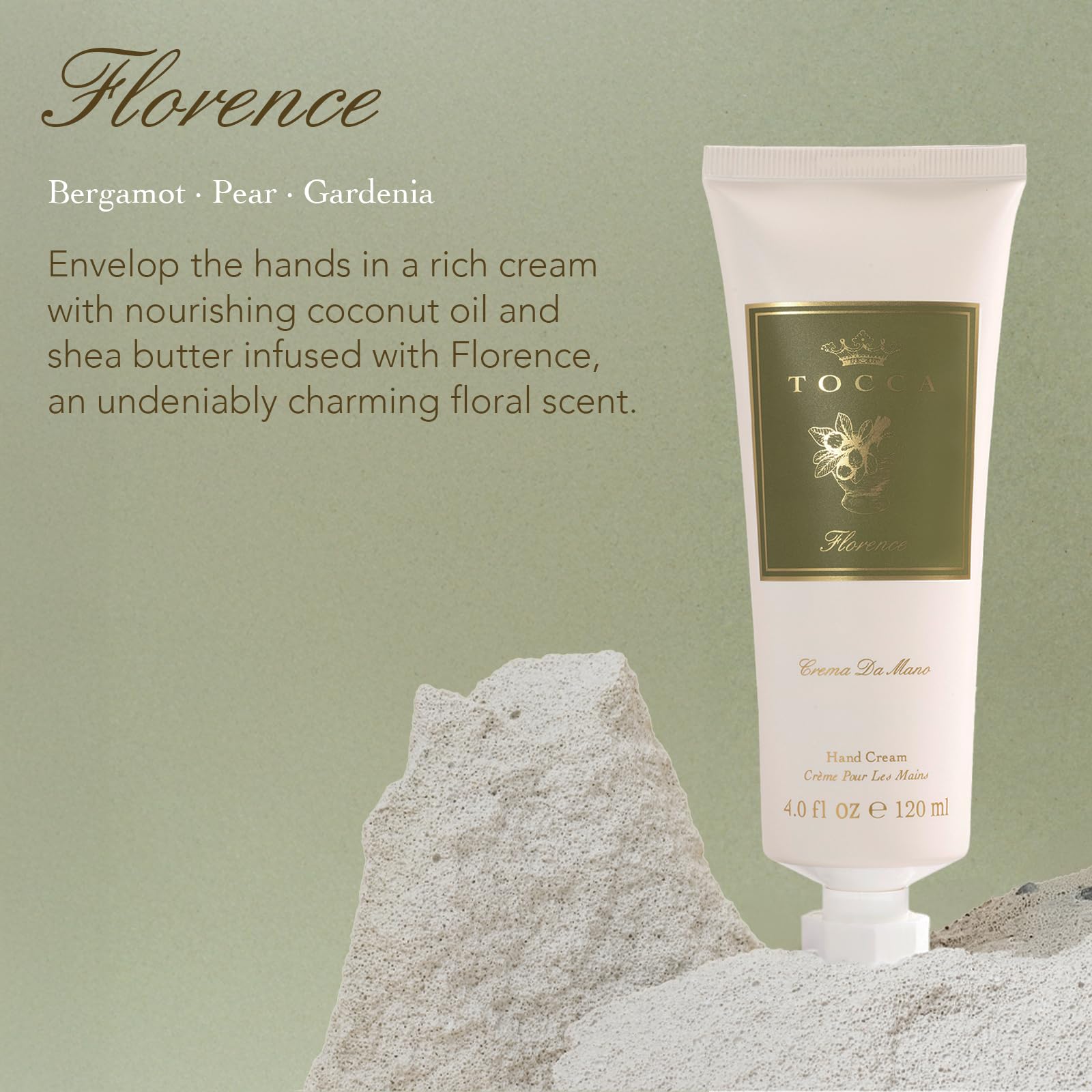 Tocca Florence packaging box communicates timeless luxury and European charm.