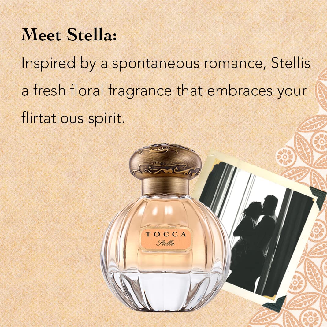Tocca Stella dramatic bottle on vanity adds timeless elegance.