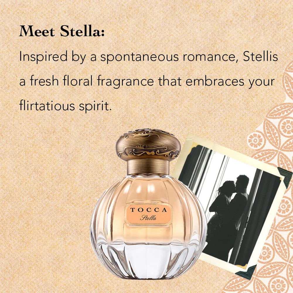Tocca Stella dramatic bottle on vanity adds timeless elegance.