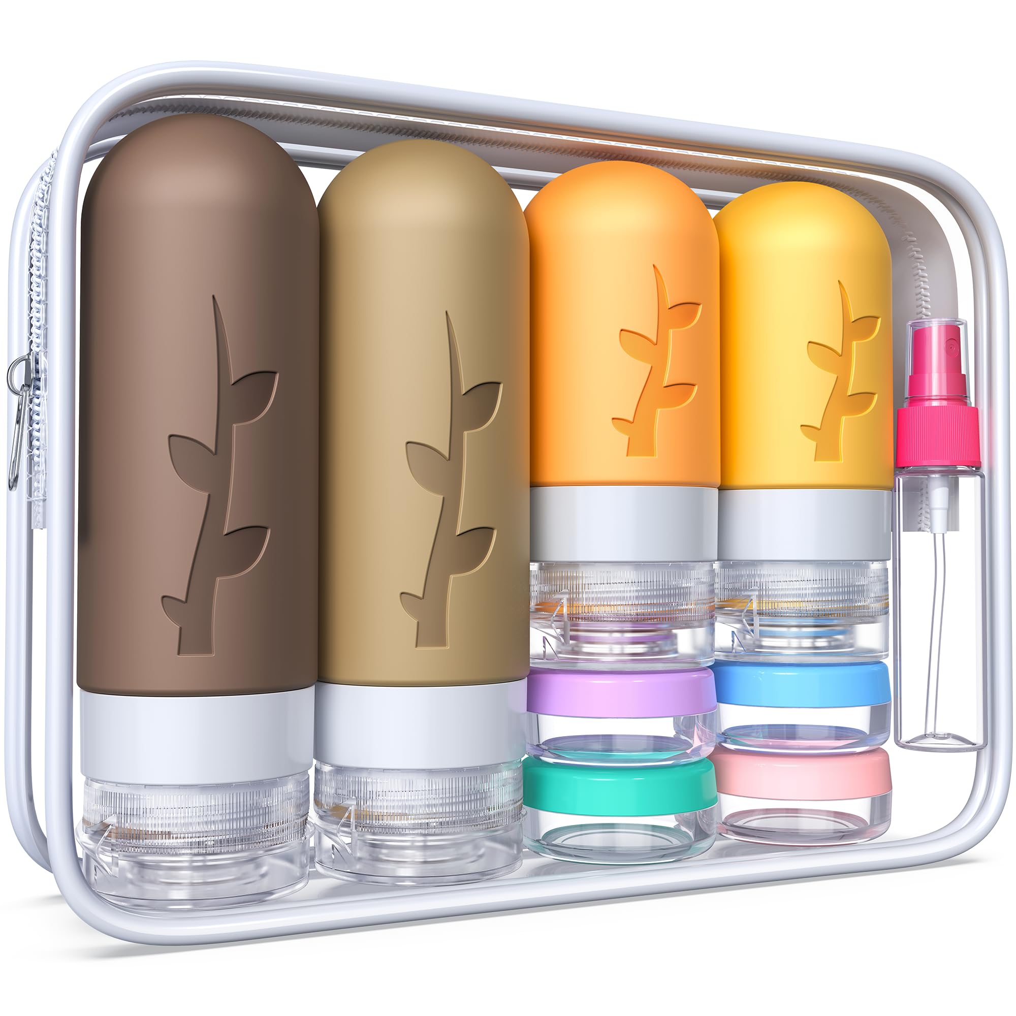 Tocelffe 18-pack travel containers keep toiletries organized for hassle-free airport security.