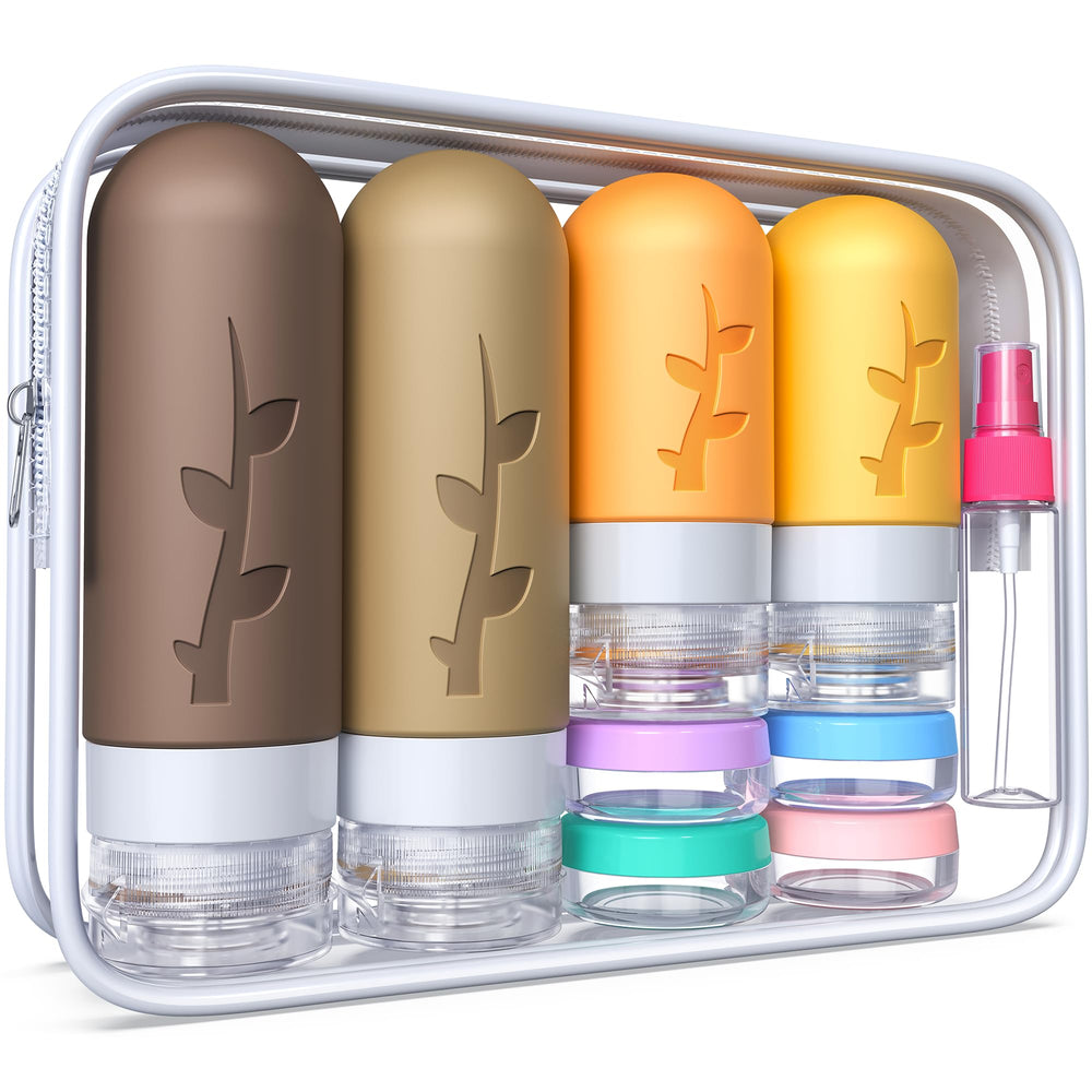 Tocelffe 18-pack travel containers keep toiletries organized for hassle-free airport security.