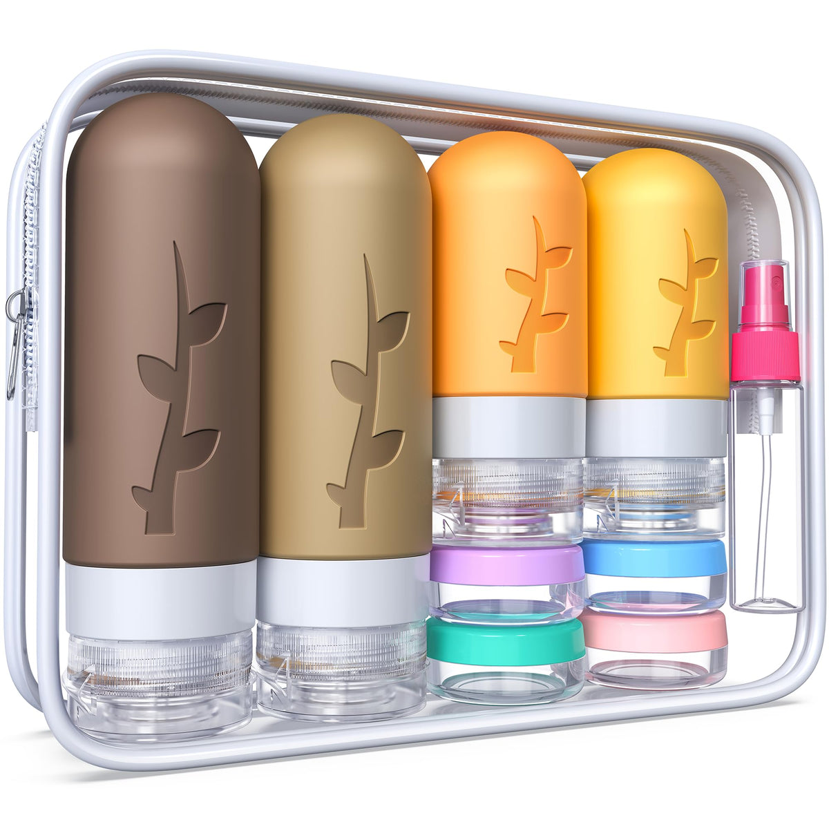 Tocelffe 18-pack travel containers keep toiletries organized for hassle-free airport security.