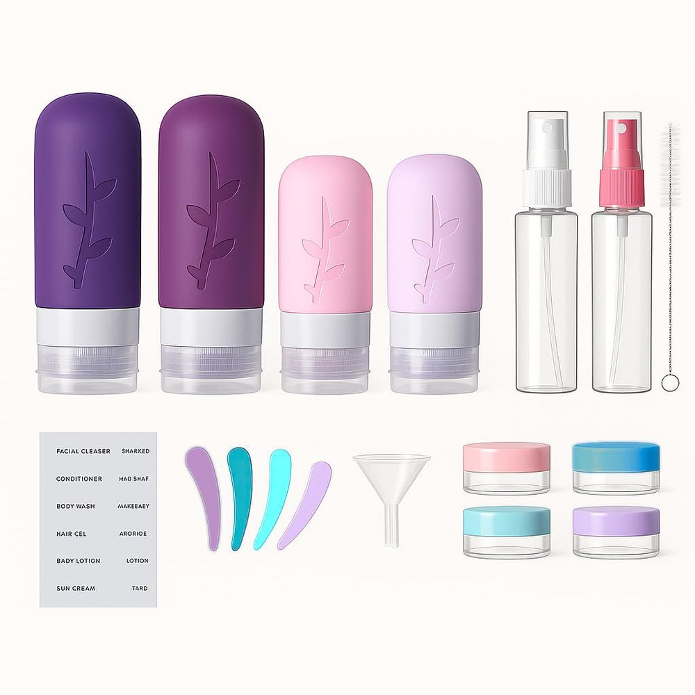 Tocelffe leak-proof silicone bottles with sturdy flip-top lids protect contents during travel