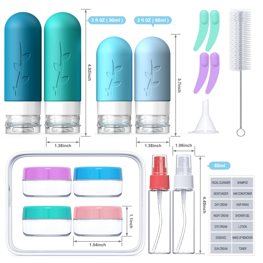Tocelffe silicone bottles 3oz/90ml with leak-proof design for secure travel