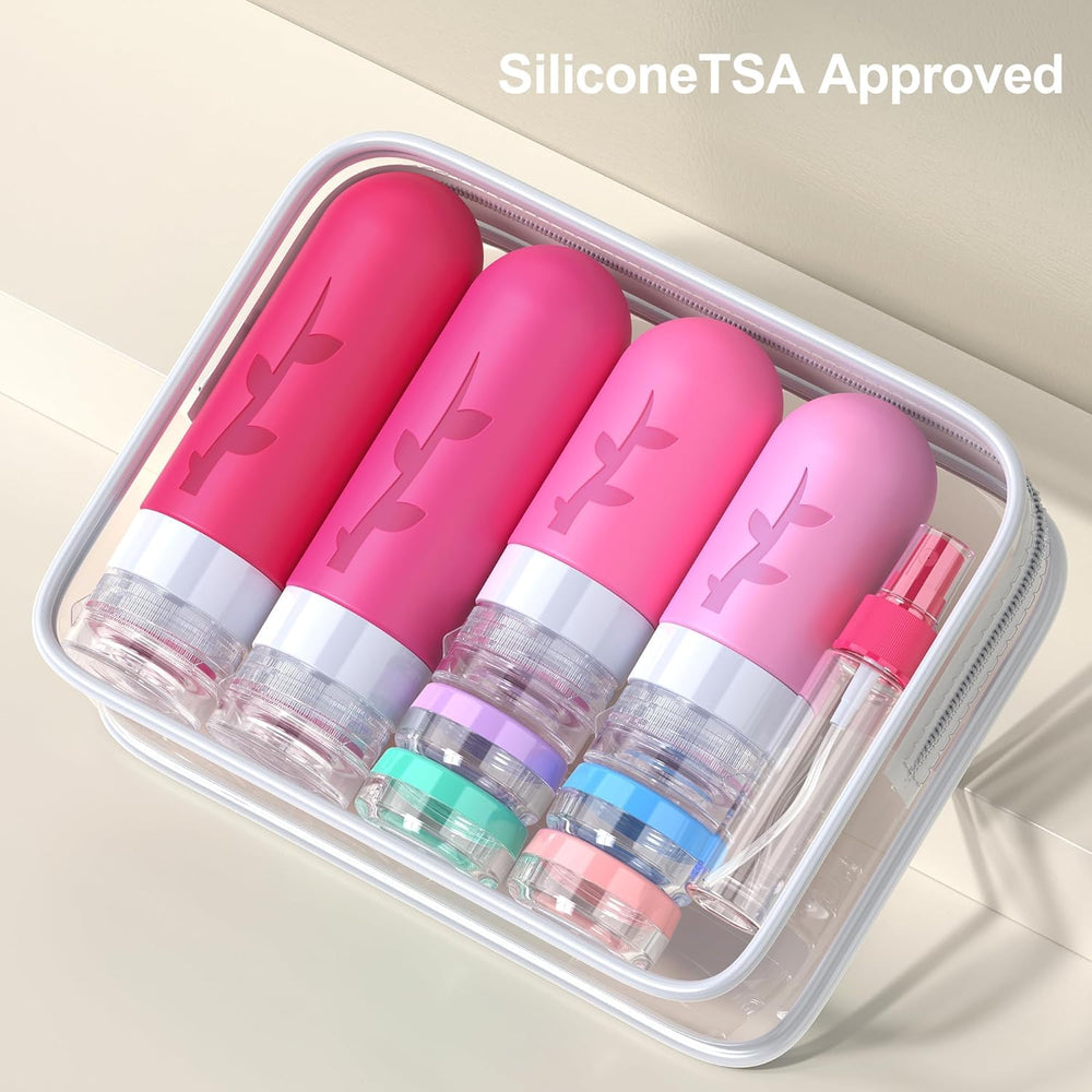 Tocelffe silicone bottles with 3 oz capacity designed for easy refills and travel-ready convenience.
