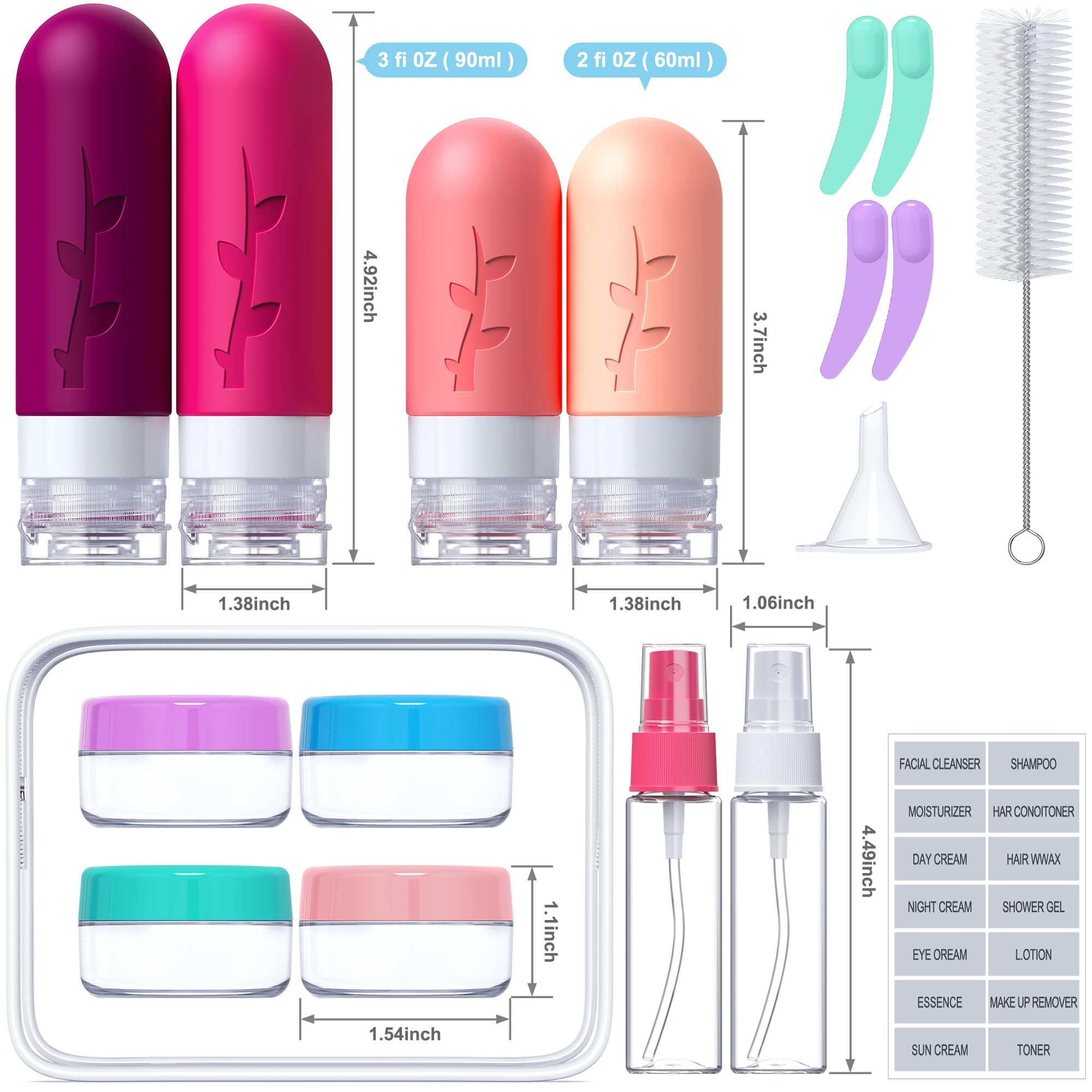 Tocelffe travel bottles 2oz set ideal for smaller packs and easy portability on flights.