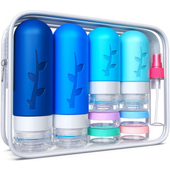 Tocelffe travel bottles with leak-proof silicone containers for safe carry-on toiletries.