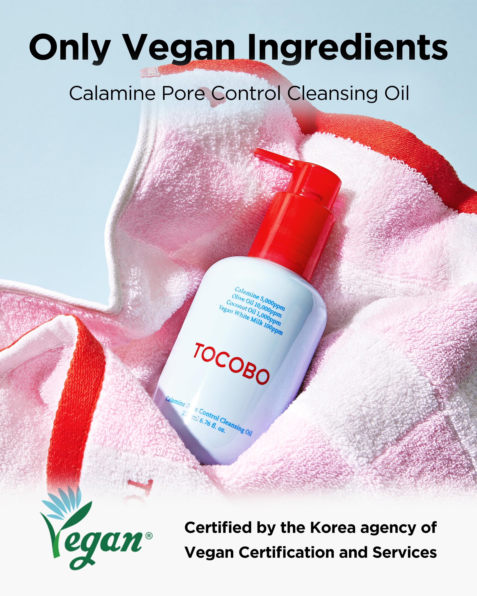 TOCOBO Calamine Pore Control Cleansing Oil routine shot suggests evening skincare ritual.
