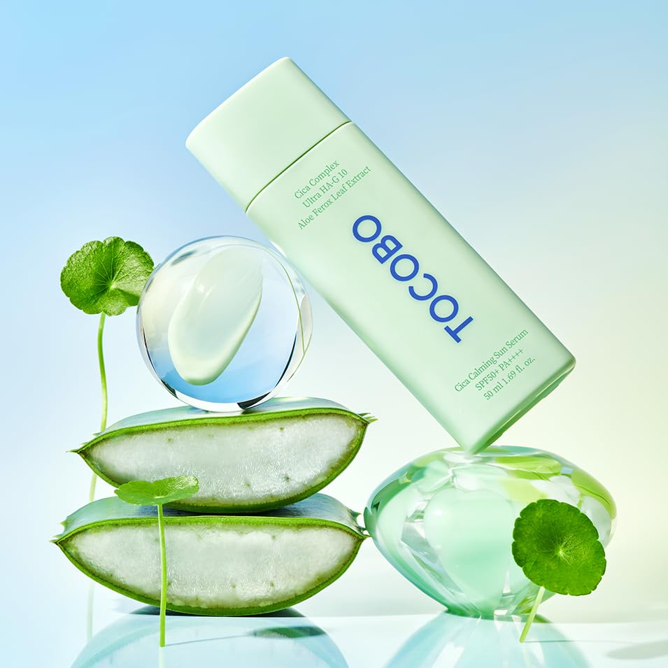TOCOBO CICA CALMING SUN SERUM swatch on skin reveals lightweight finish