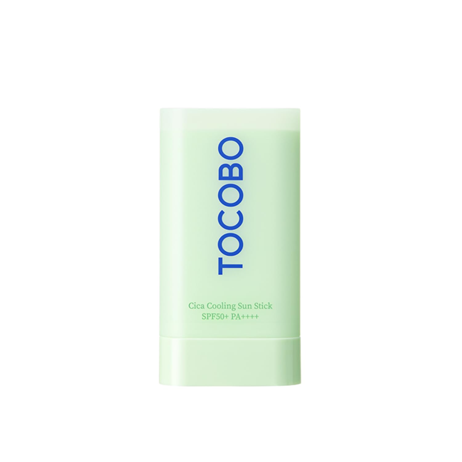 TOCOBO Cica Cooling Sun Stick bottle shows portable SPF50+ protection with cooling sensation for sensitive skin