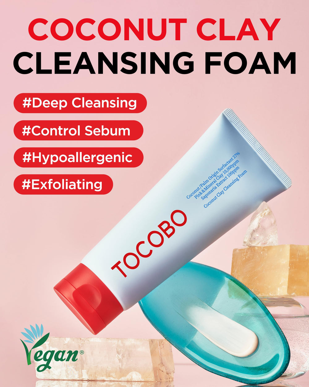 TOCOBO Coconut Clay Cleansing Foam foam close-up showing rich micro-bubble lather