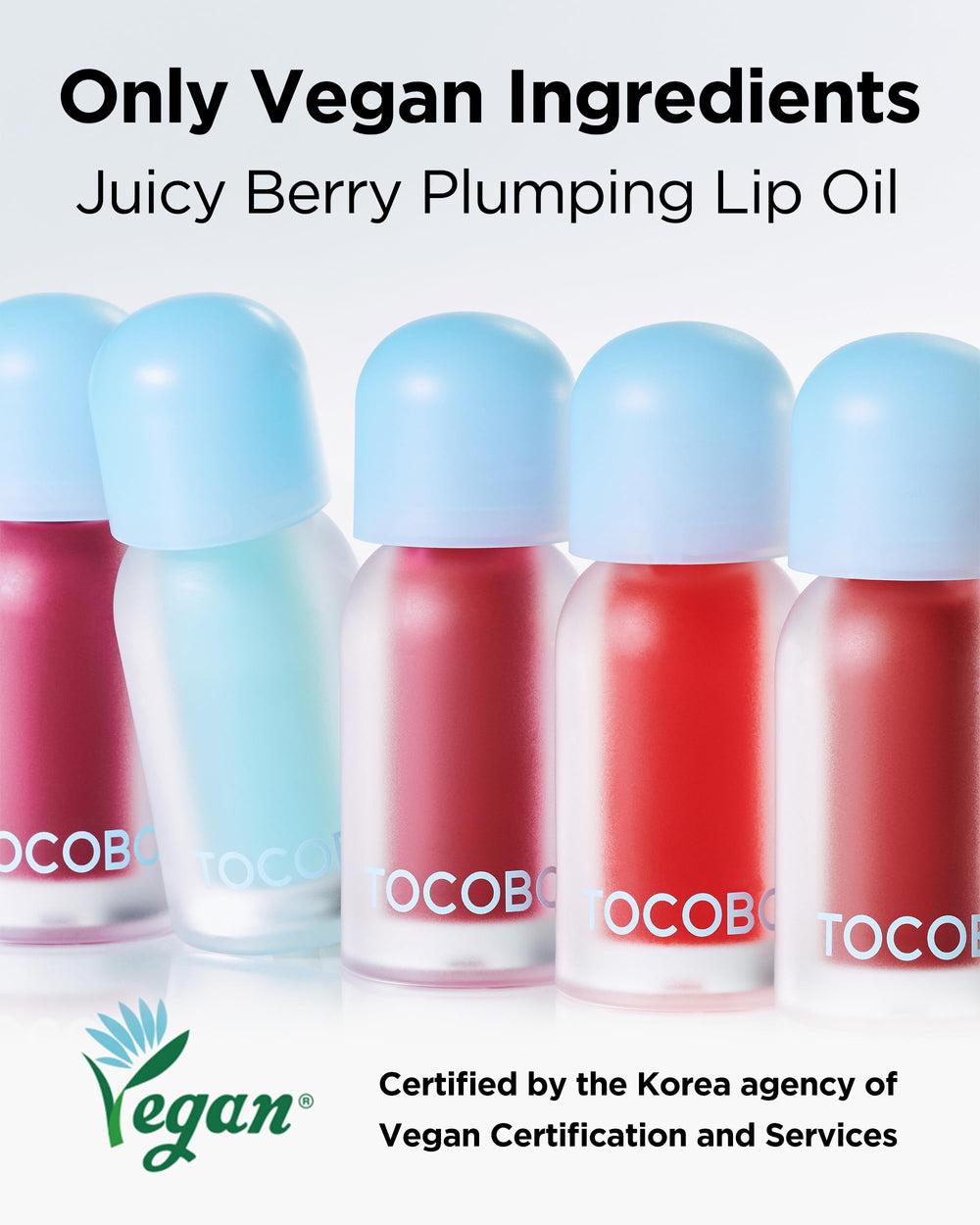 TOCOBO Juicy Berry Lip Oil swatch shows transparent gloss across all skin tones.