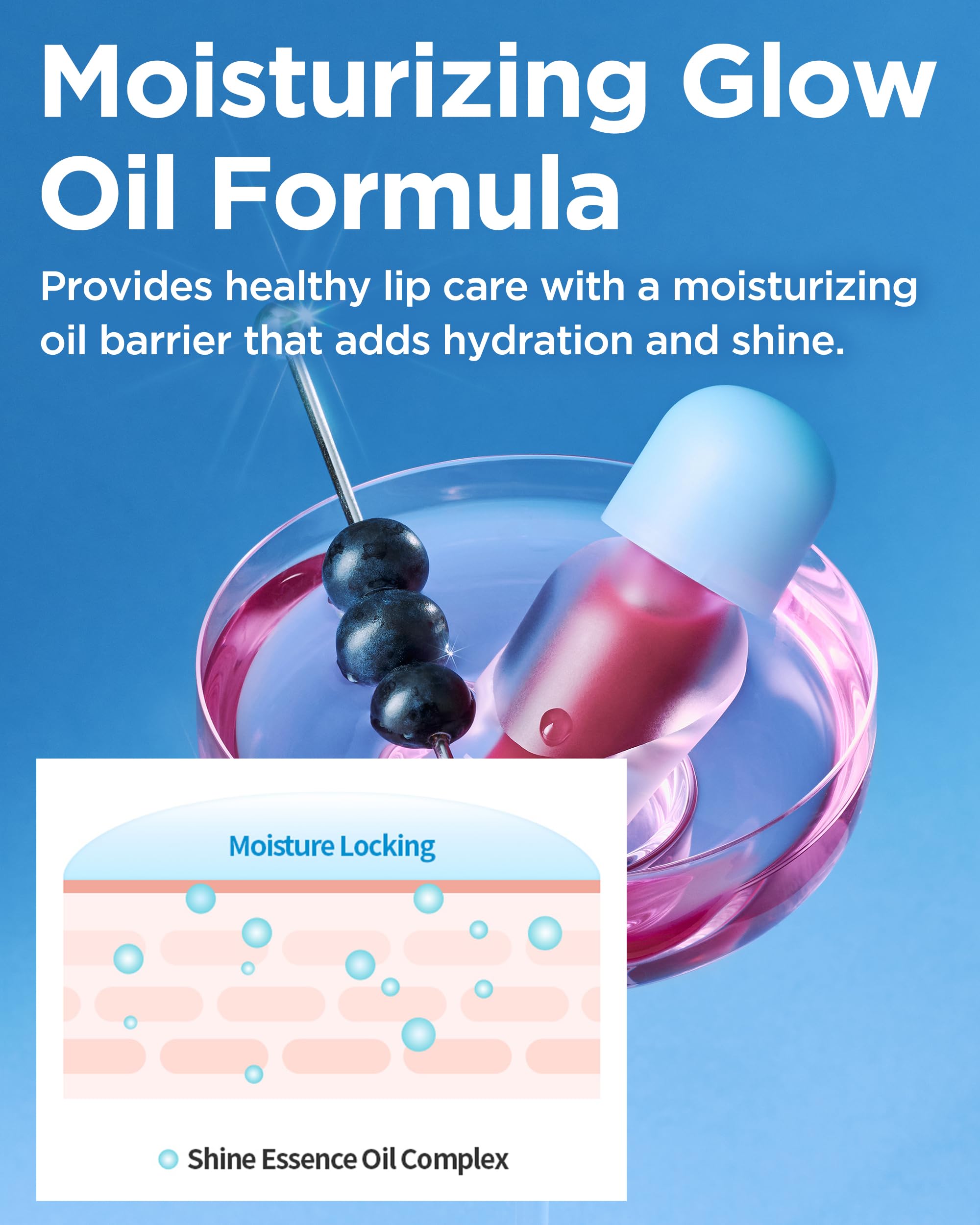 TOCOBO Juicy Berry Lip Oil packaging view emphasizes vegan-certified ingredients and clean finish