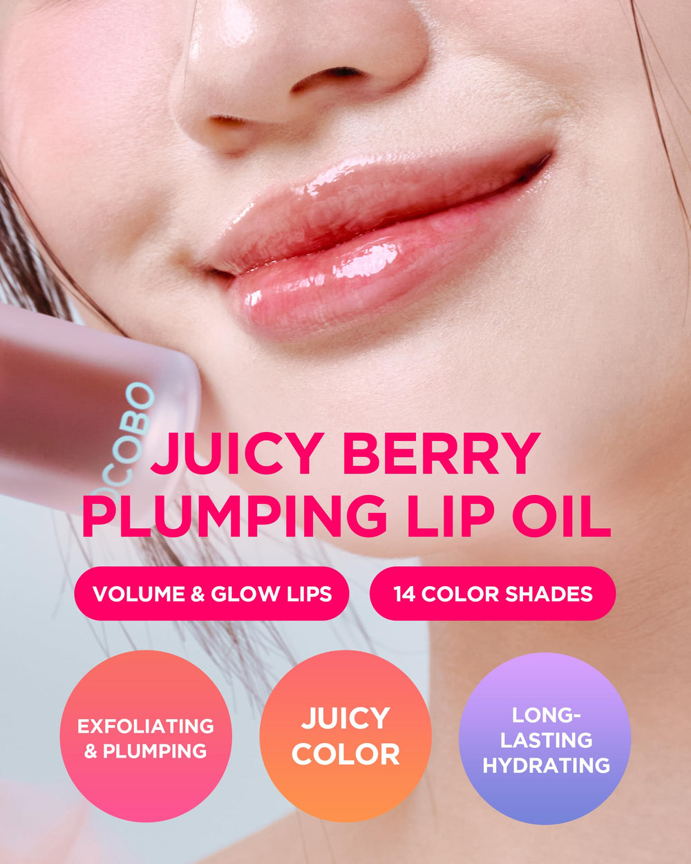 TOCOBO Juicy Berry Lip Oil silicone applicator glides smoothly for precise, mess-free lip care