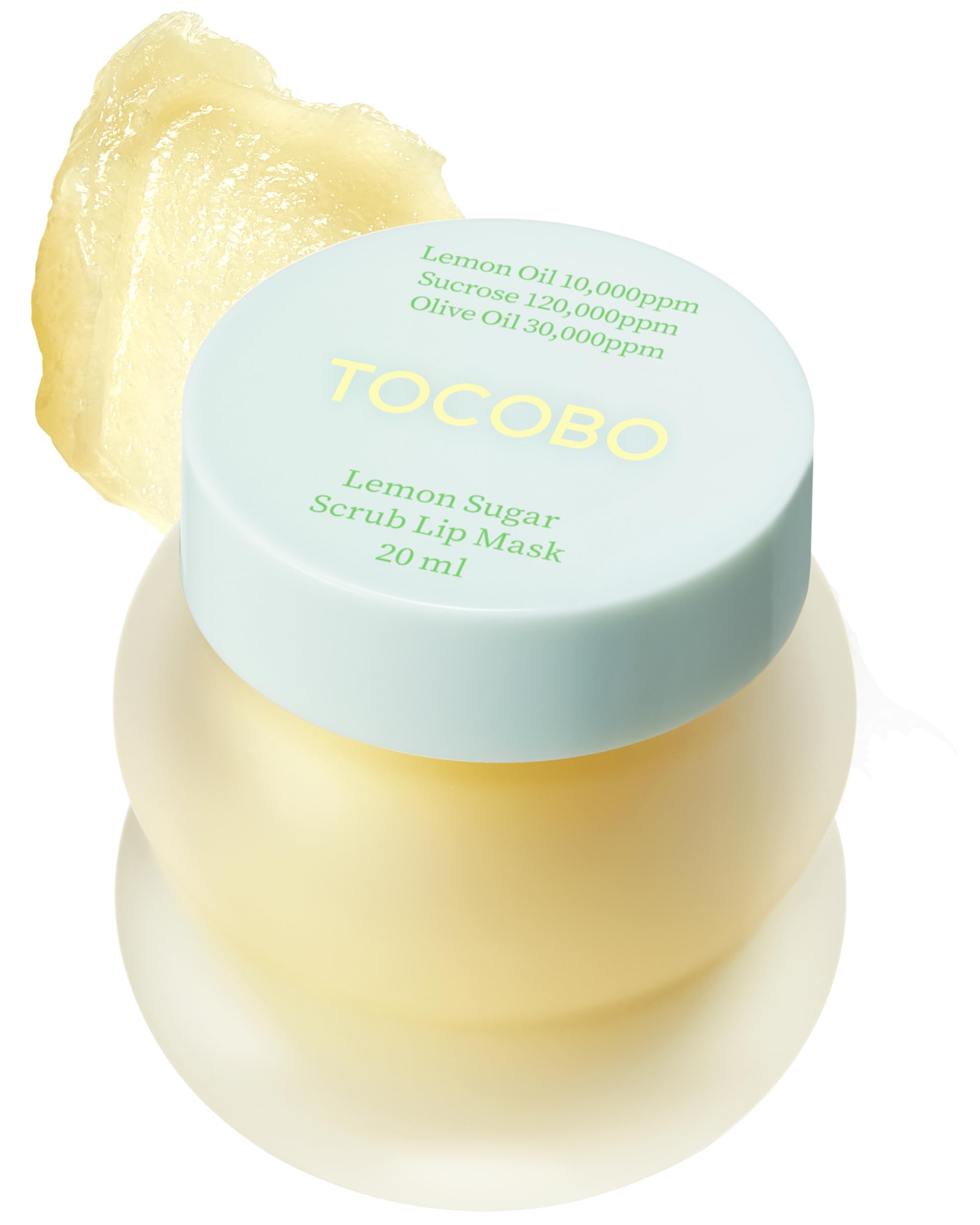 TOCOBO Lemon Sugar Lip Mask jar closeup showing glazed balm texture for overnight hydration.