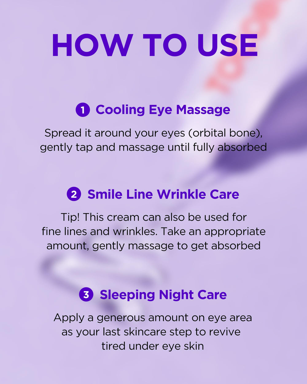 TOCOBO product near the eyes shows soothing, hydrating application for fatigue signs