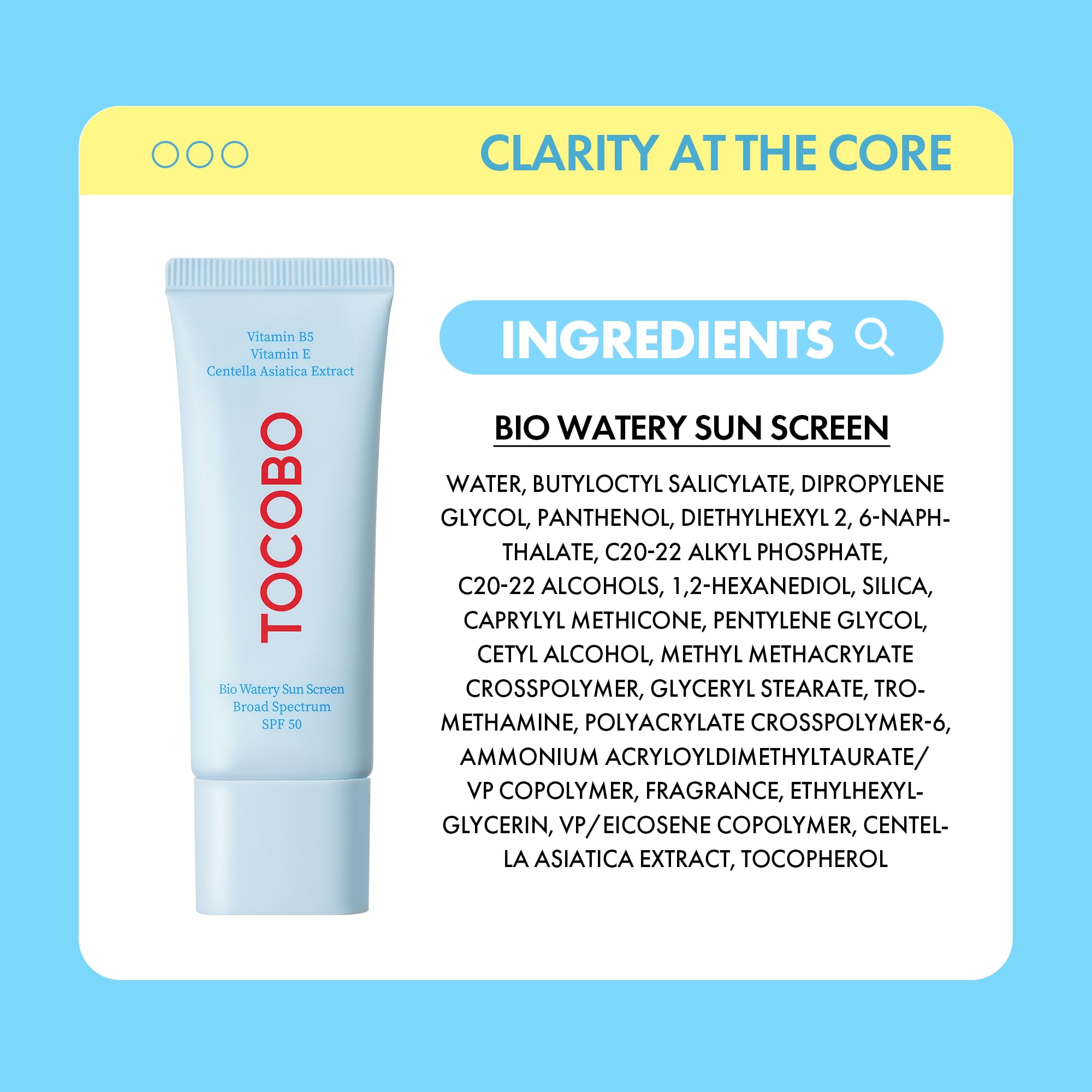 TOCOBO US Bio Watery Sunscreen fragrance-free hypoallergenic packaging reduces irritation risk