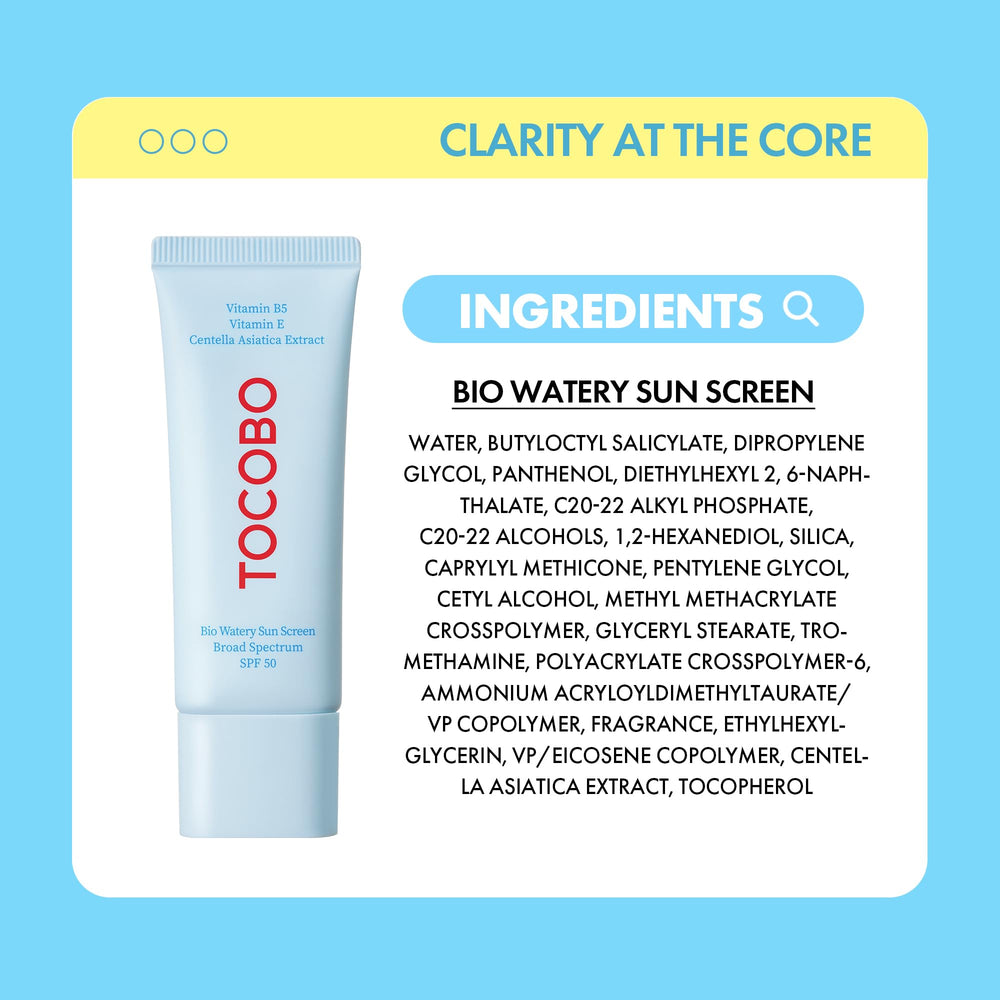 TOCOBO US Bio Watery Sunscreen fragrance-free hypoallergenic packaging reduces irritation risk